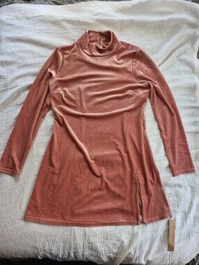 NWT Reformation Libra Knit Dress Pink Velvet XL Mock Neck Mini